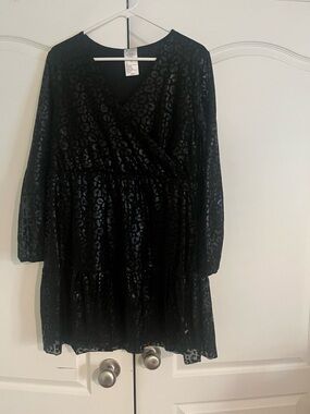 Black  Leopard Print V-Neck Babydoll Dress